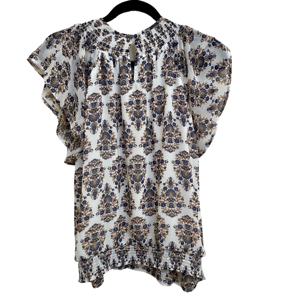 Express Floral Paisley Sleeveless Blouse with Pleated Neckline - Picture 2 of 8